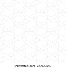 Subtle Raster Abstract Geometric Seamless Pattern. Fine Line Texture With Hexagons, Triangles, Grid, Lattice. White And Light Gray Delicate Ornament. Simple Minimal Background. Minimalist Design