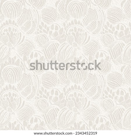 Subtle rustic elegance wedding floral block print linen seamless pattern. All over print of white on white tonal cotton effect flower background.