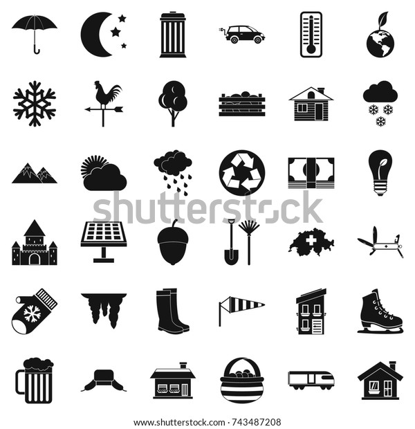 Suburb house icons set.\
Simple style of 36 suburb house  icons for web isolated on white\
background