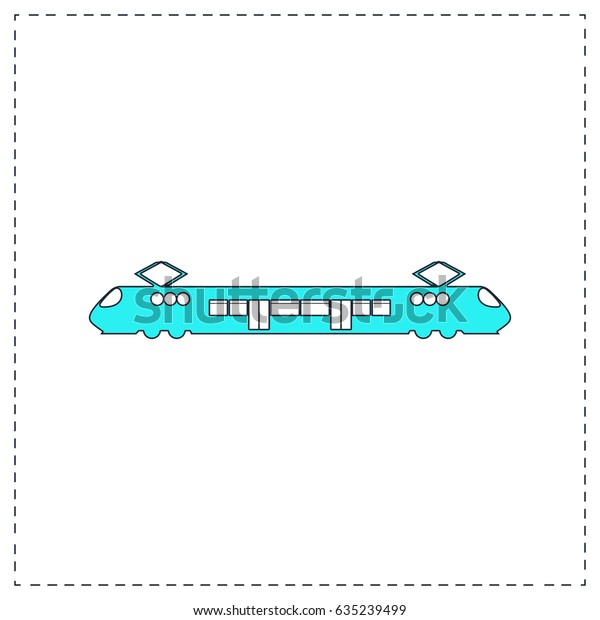Suburban electric\
train. Blue simple pictogram with black stroke on white background.\
Flat icon\
illustration