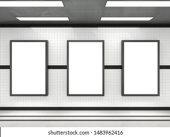 Subway Advertising Light Box Large Blank Billboard Banner Signage Mock Up Display Modern Interior 3d Render