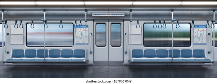 Subway Car Empty Interior, Metro Cross Section, 3d Rendering