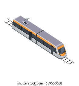 Subway Train Isolated On White. Vehicles Designed To Carry Large Numbers Of Passengers. High Speed Inter-city Commuter Train. Public Electric Transport. Part Of Series Of City Isometric. 