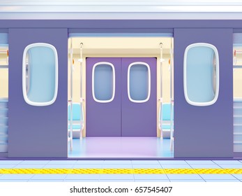 subway train on platform with open door. 3d illustration.