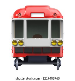 Subway Train In Retro Style, Front View, Isolated On White. 3d Illustration