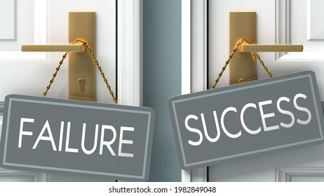 success or failure as a choice in life - pictured as words failure, success on doors to show that failure and success are different options to choose from, 3d illustration
