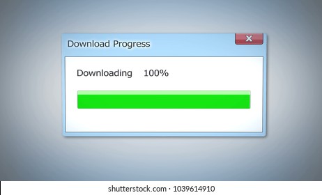 Successful download process, dialog box with green status bar, outdated software