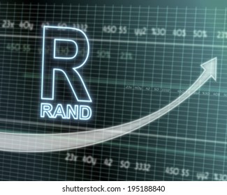 Successful Investmanet Chart With A South Africa Rand Sign On A Stock Market Table With Rising Graph Arrow