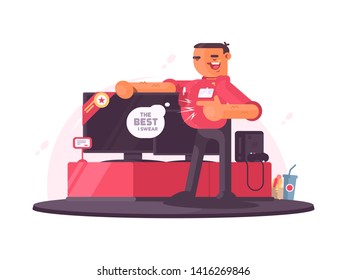 Successful Salesman In Electrical Shop Sells Plasma TV. Illustration