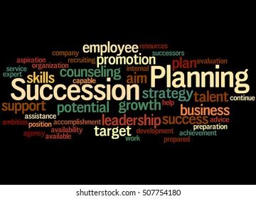 Succession Planning, Word Cloud Concept On Black Background.