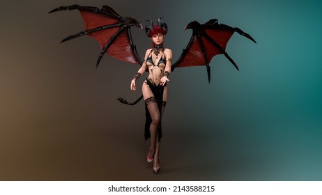 succubus demoness is gesturing to come closer. 3D rendering