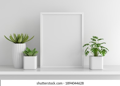 Succulent Pot Plant With Frame Mockup, 3D Rendering