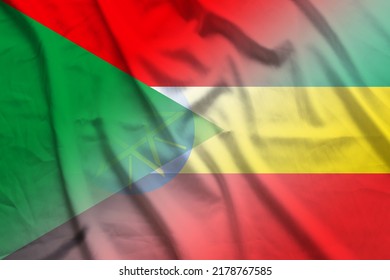 Sudan And Ethiopia National Flag International Negotiation ETH SDN Banner Country Ethiopia Sudan Patriotism. 3d Image