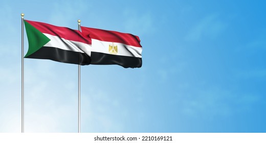 Sudan Flag With Egypt Flag, 3D Rendering With Blue Sky
Flag Of The Republic Of Sudan