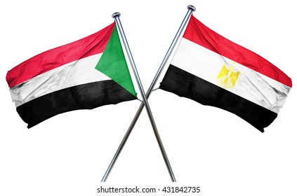 Sudan Flag With Egypt Flag, 3D Rendering