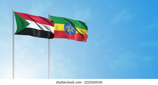 Sudan Flag With Ethiopia Flag, 3D Rendering With Blue Sky
Flag Of The Republic Of Sudan