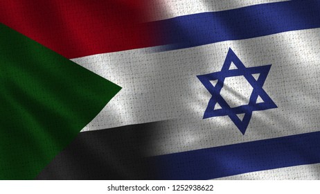 Sudan And Israel - 3D Illustration Two Flag Together - Fabric Texture