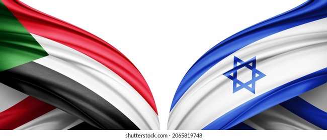 Sudan And Israel Flag Of Silk With Copyspace For Your Text Or Images And White Background-3D Illustration