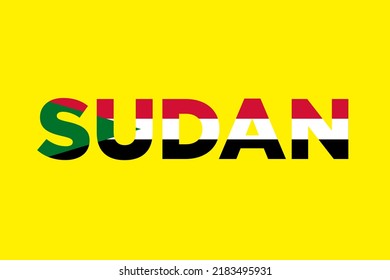 Sudan Text Filled With Sudan Flag Texture Along With Yellow Background 