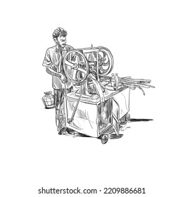 Sugar Cane Juice Making India Illustration