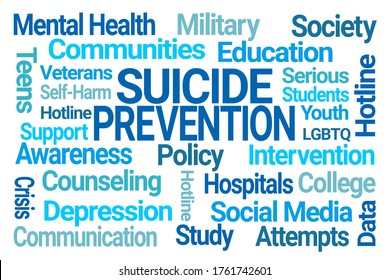 Suicide Prevention Word Cloud On White Background