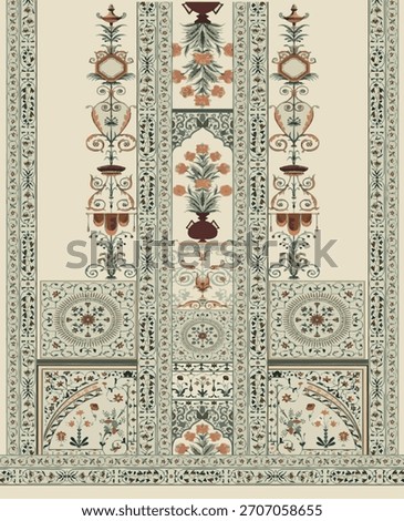 suit kurti abstract flower boder desgin illustration