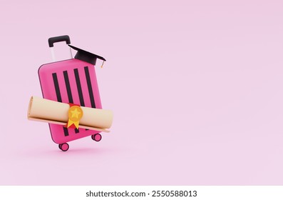 Suitcase and graduation cap, education concept. 3D illustration - Powered by Shutterstock