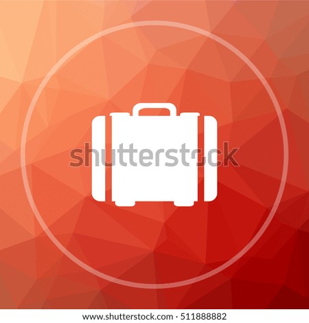 Suitcase icon. Suitcase website button on red low poly background.
