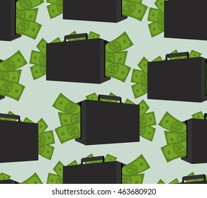 Suitcase With Money Seamless Pattern. Case With Cash Ornament. Texture Of Many Dollars
