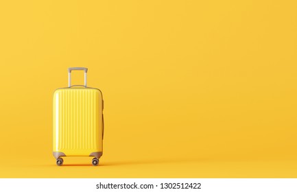 Suitcase On Yellow Background. Travel Concept. 3d Rendering