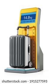 Suitcase Standing On Airport Weight Scale. 3D Illustration.