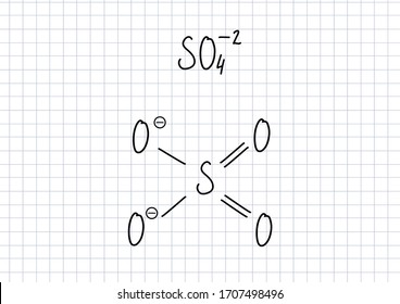  Sulfate Ion Handwritten Chemical Formula. Illustration, The Inscription On The Notebook. Skeletal Formula. Education, School Material, Chemistry Lesson