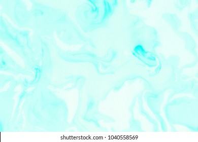 Suminagashi Marble Texture Hand Painted With Teal Ink. Digital Paper 228. Resplendent Liquid Abstract Background.