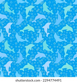 Summer animals seamless dolphins pattern for wrapping paper and kids clothes print and fabrics and linens and swimsuit textiles 