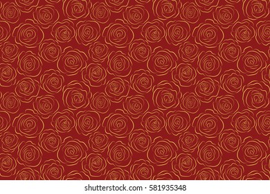 Summer background. Rose flowers dashed silhouette, abstract, monochrome, red and yellow colors. Seamless pattern can be used as greeting card, invitation card for wedding, birthday and other holidays.