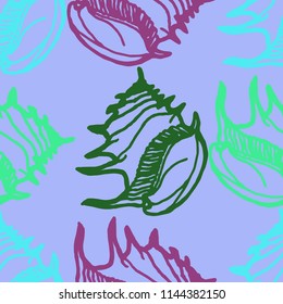 Summer Background Seamless Multicolor Clam Shell For Design.