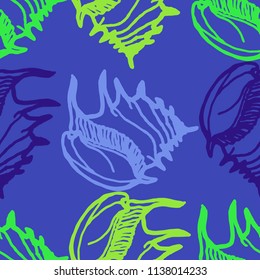 Summer Background Seamless Multicolored Clam Shell For Design.