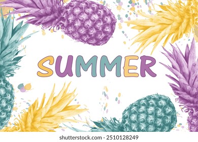 Summer background for social media, banner or poster design.with the tropical fruit of pineapple and text in the colors of summer. - Powered by Shutterstock