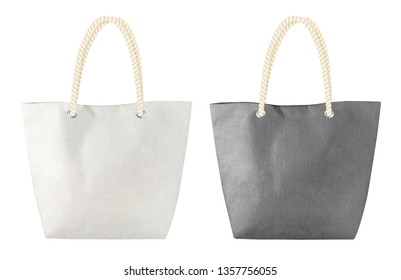 Summer Beach Bag, Tote Bag, Shopping Bag Mockup With Fabric Texture Isolated On White Background