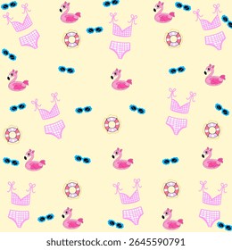 Summer beach party vector background with tropical fruits and sea animals
