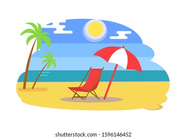 Summer Beach Recliner Under Umbrella Near Stock Illustration 1596146452 ...