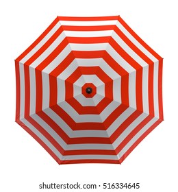 Summer Beach Red Umbrella Isolated On White Background. 3D Illustration