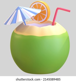 summer beach vacation coconut drink icon 3d illustration render