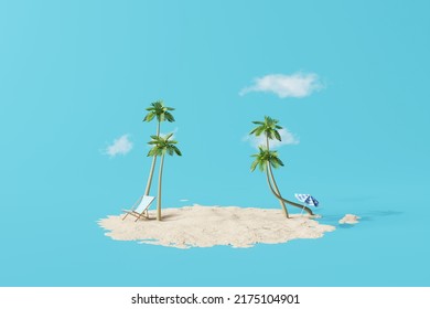 Escena de vacaciones de verano en la playa con fondo azul. 3.ª representación