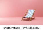 Summer concept. Wooden Beach Chair on pink studio background. 3d rendering