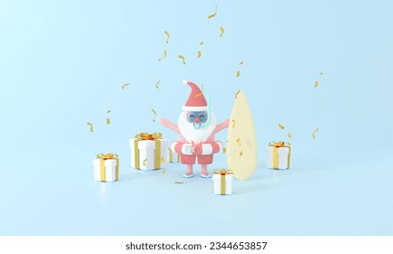 summer with a cute 3D rendering Santa Claus in a diving suit, capturing the pastel magic of holiday surf travel. Enjoy a special offer on Shopping Day and celebrate the season with joy and charm. - Powered by Shutterstock