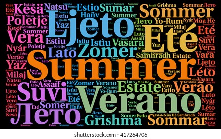 Summer Different Languages Word Cloud Stock Illustration 417264706