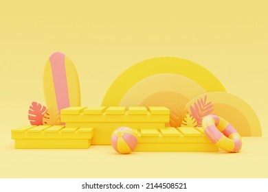 summer display with summer elements,3d rendering.