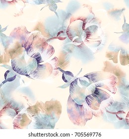 Summer Flowers Seamless Pattern. Watercolor Background.