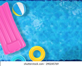 Summer Fun With Inflatable Toys Floating On Pool Top View